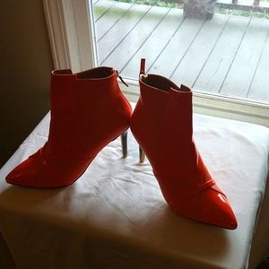 Orange patent short bootie